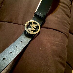 Black Leather Belt with Gold Buckle